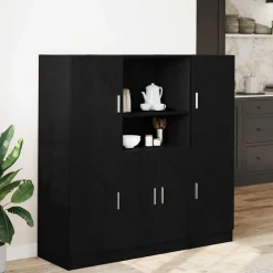 VIDAXL - Ensemble d'armoires de cuisine 3 pcs noir bois d'ingénierie