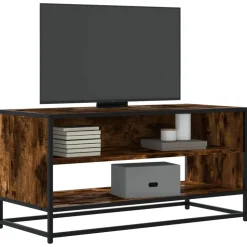 VIDAXL - Meuble tv chêne fumé 91x40x46 cm bois d'ingénierie et métal