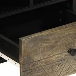 VIDAXL - Meuble tv noir 100x33x46 cm bois massif de manguier