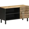 VIDAXL - Meuble tv noir 80x33,5x46 cm bois massif manguier brut