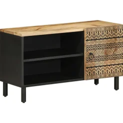 VIDAXL - Meuble tv noir 80x33,5x46 cm bois massif manguier brut