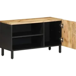 VIDAXL - Meuble tv noir 80x33,5x46 cm bois massif manguier brut