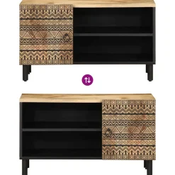 VIDAXL - Meuble tv noir 80x33,5x46 cm bois massif manguier brut