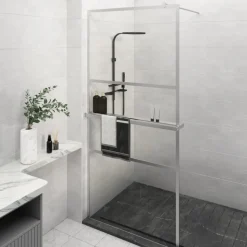 VIDAXL - Paroi de douche et étagère chrome 90x195 cm verre esg&aluminium