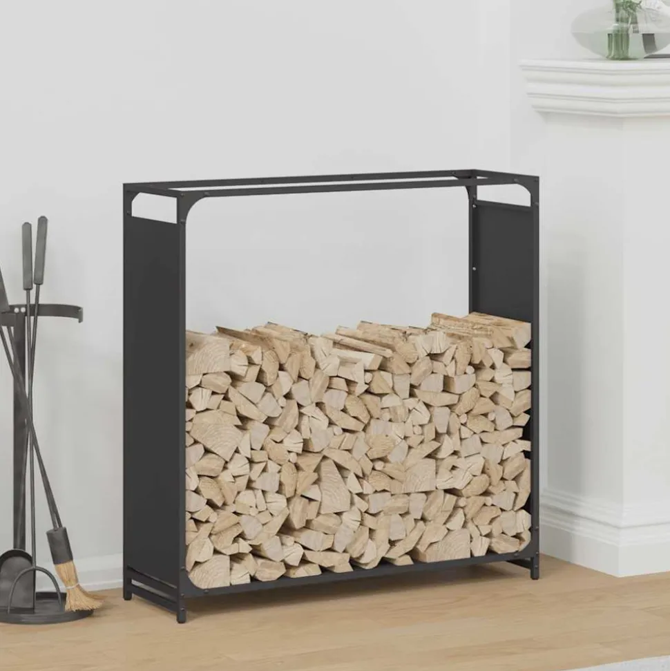 VIDAXL - Portant de bois chauffage noir 90x28x90 cm