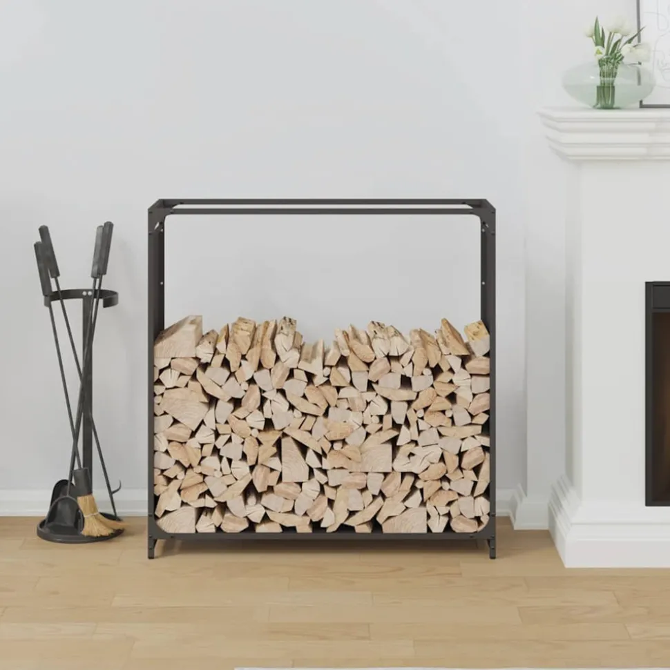 VIDAXL - Portant de bois chauffage noir 90x28x90 cm