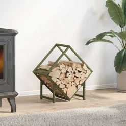 VIDAXL - Portant de bois chauffage vert olive 50x25x50 cm