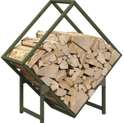 VIDAXL - Portant de bois chauffage vert olive 60x25x60 cm