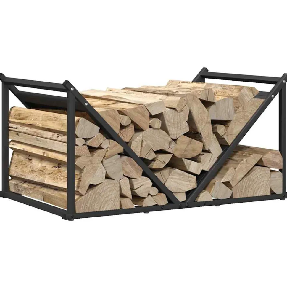 VIDAXL - Portant de bois chauffage noir 70x43x34,5 cm