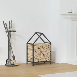 VIDAXL - Portant de bois chauffage noir 40x25x60 cm