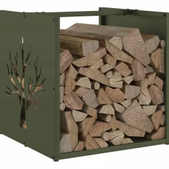 VIDAXL - Portant de bois chauffage vert olive 40x40x40 cm