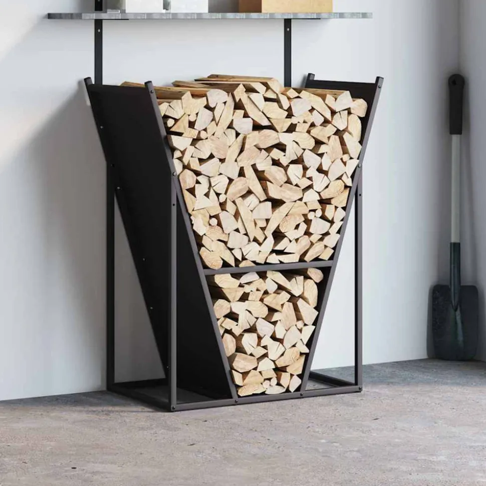 VIDAXL - Portant de bois chauffage noir 69,5x35x81 cm