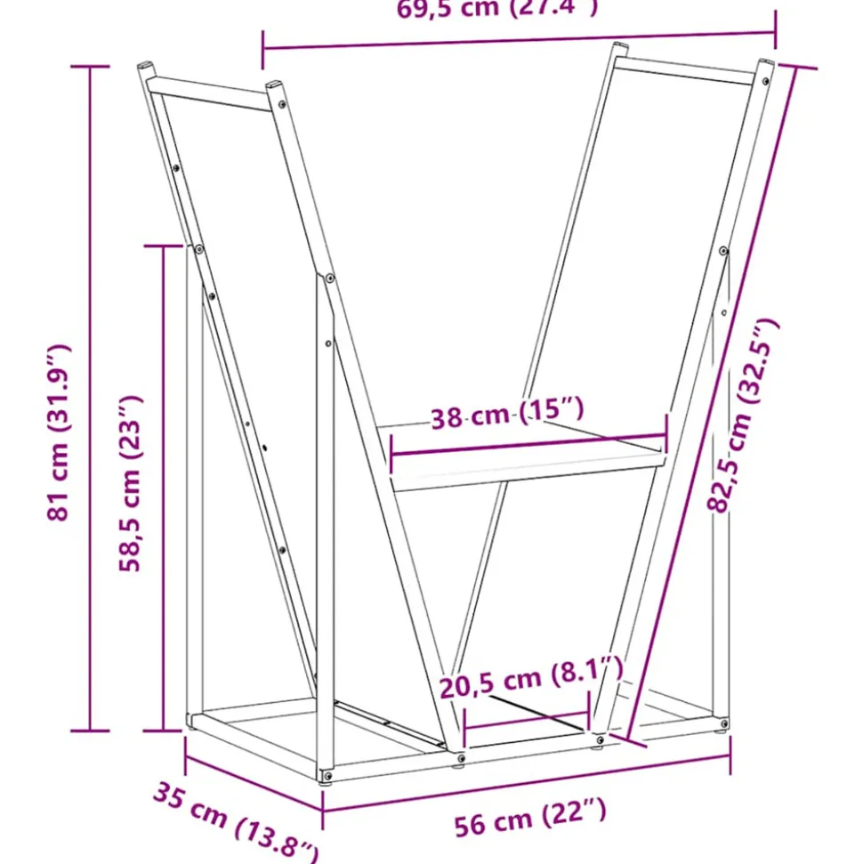 VIDAXL - Portant de bois chauffage noir 69,5x35x81 cm
