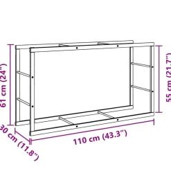VIDAXL - Portant de bois de chauffage noir 110x30x61 cm acier