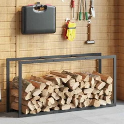 VIDAXL - Portant de bois de chauffage noir 55x30x116 cm acier