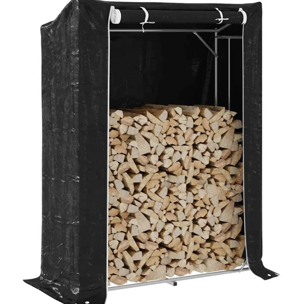 VIDAXL - Portant de bois de chauffage et housse de pluie acier galvanisé