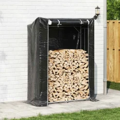 VIDAXL - Portant de bois de chauffage et housse de pluie acier galvanisé