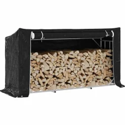 VIDAXL - Portant de bois de chauffage et housse de pluie acier galvanisé