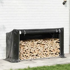 VIDAXL - Portant de bois de chauffage et housse de pluie acier galvanisé