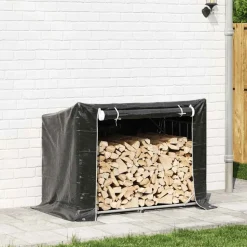 VIDAXL - Portant de bois de chauffage et housse de pluie acier galvanisé