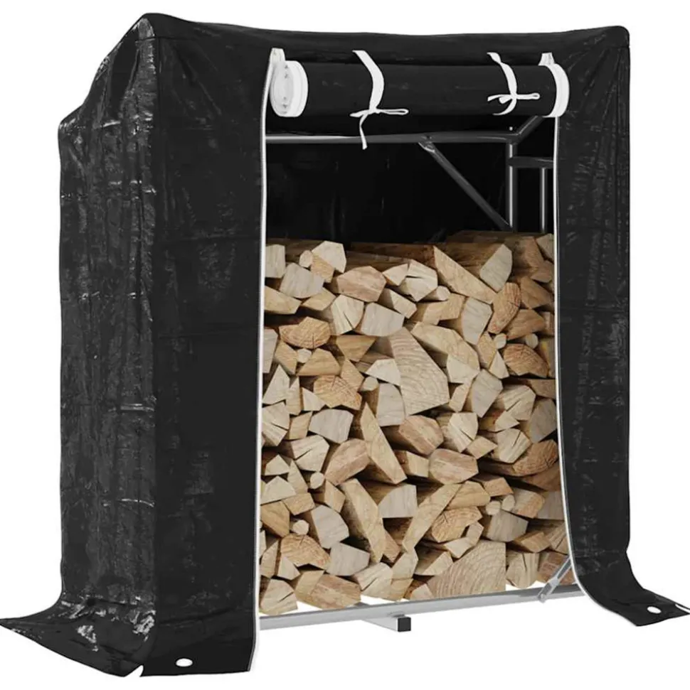 VIDAXL - Portant de bois de chauffage et housse de pluie acier galvanisé