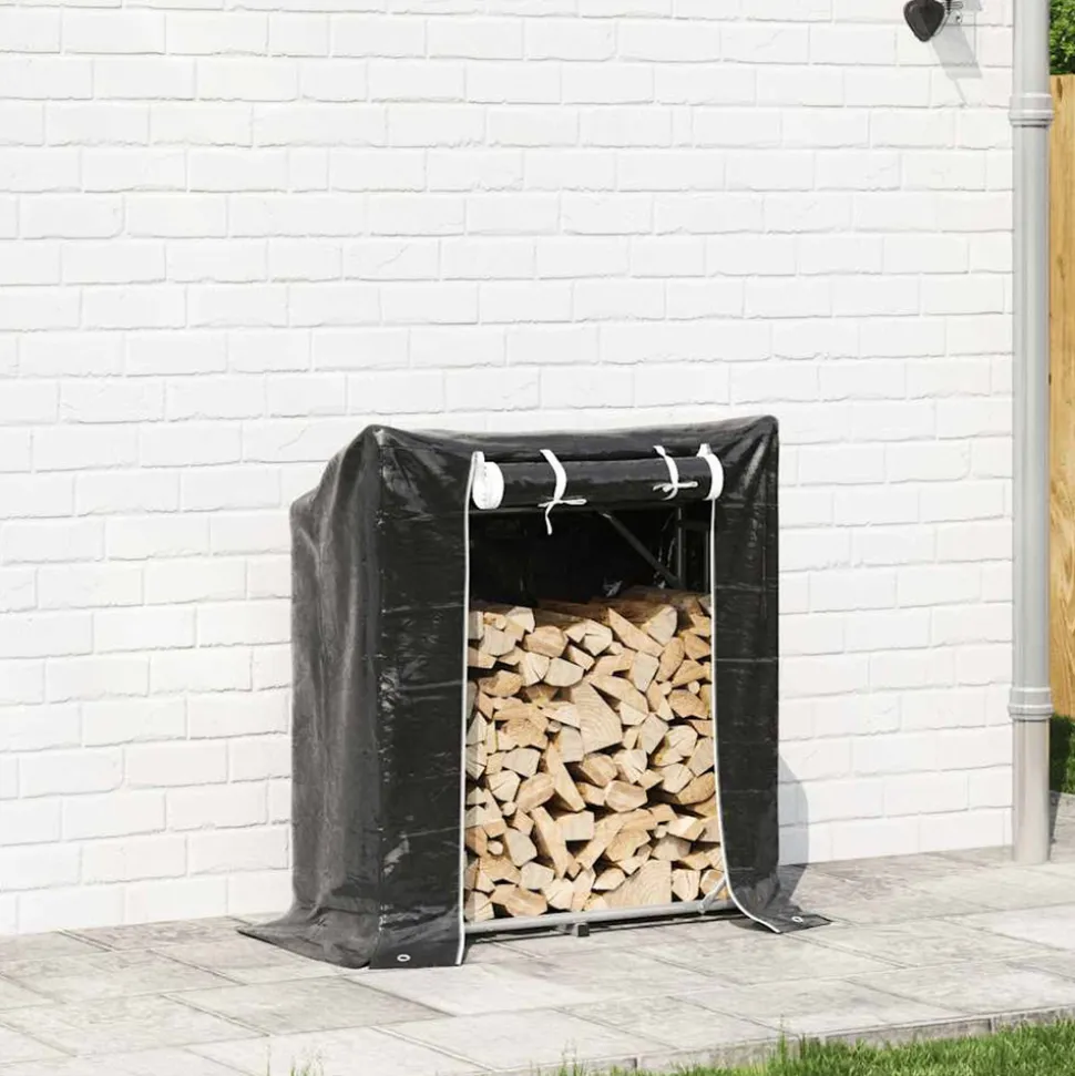 VIDAXL - Portant de bois de chauffage et housse de pluie acier galvanisé