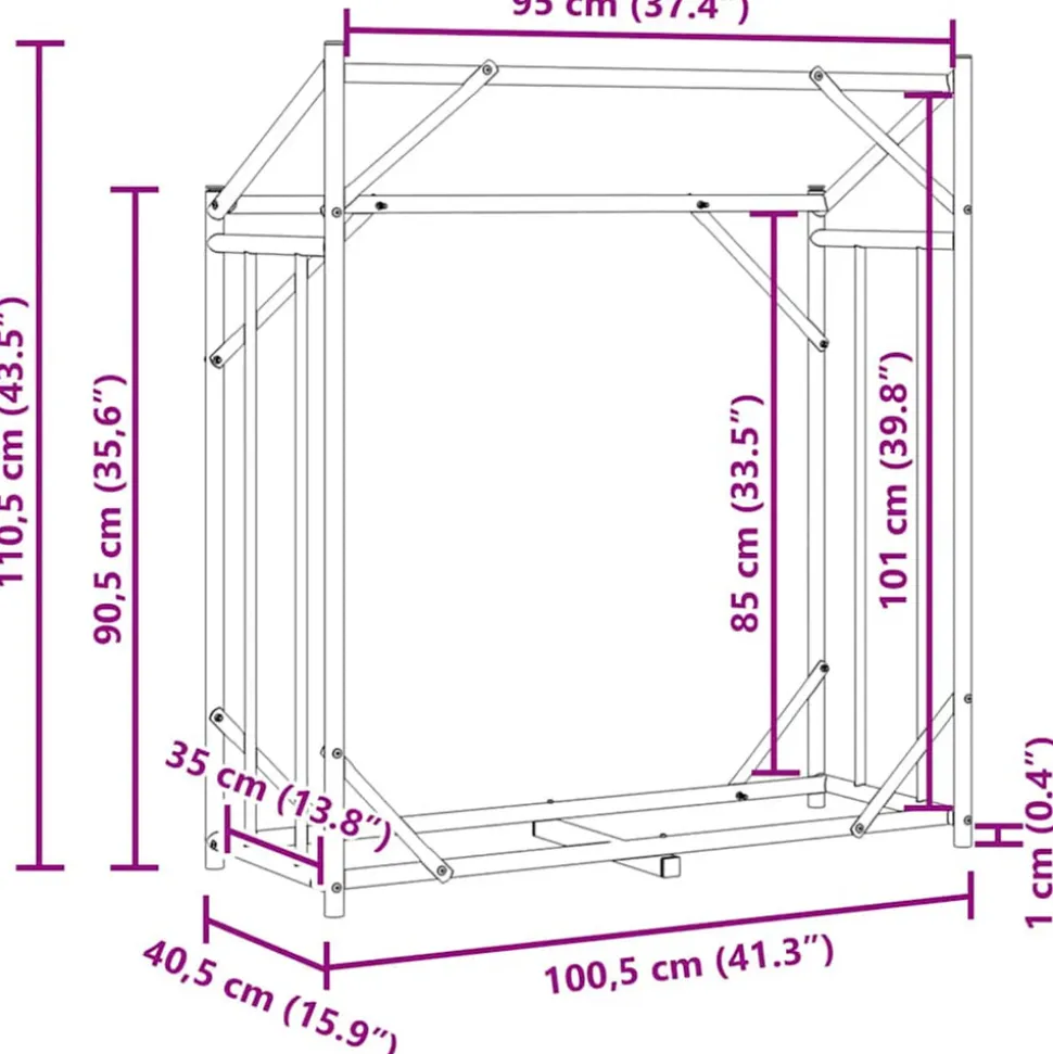 VIDAXL - Portant de bois de chauffage et housse de pluie acier galvanisé