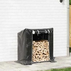 VIDAXL - Portant de bois de chauffage et housse de pluie acier galvanisé
