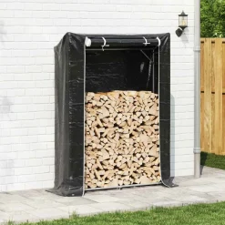 VIDAXL - Portant de bois de chauffage et housse de pluie acier galvanisé