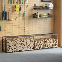 VIDAXL - Portant de bois de chauffage noir 50x30x209 cm acier