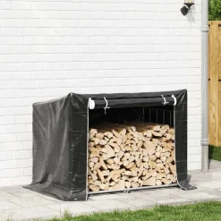 VIDAXL - Portant de bois de chauffage et housse de pluie acier galvanisé