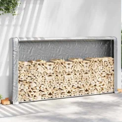 VIDAXL - Portant de bois de chauffage et housse de pluie acier galvanisé