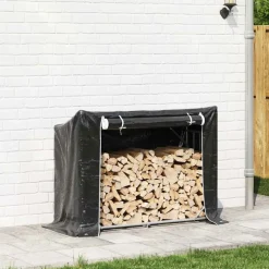 VIDAXL - Portant de bois de chauffage et housse de pluie acier galvanisé