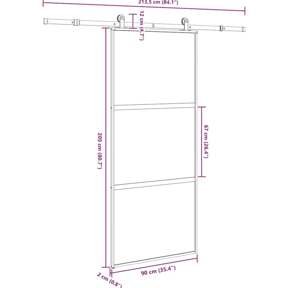 VIDAXL - Porte coulissante kit de quincaillerie trempé verre aluminium