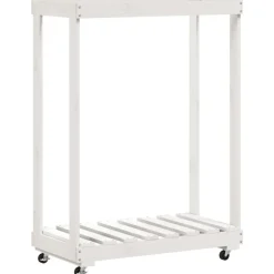 VIDAXL - Porte-bûches avec roulettes blanc 76,5x40x108cm bois massif pin