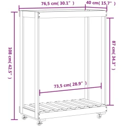 VIDAXL - Porte-bûches avec roulettes blanc 76,5x40x108cm bois massif pin