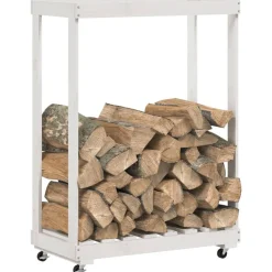 VIDAXL - Porte-bûches avec roulettes blanc 76,5x40x108cm bois massif pin