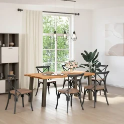 VIDAXL - Table à manger marron clair bois de chêne massif rectangulaire