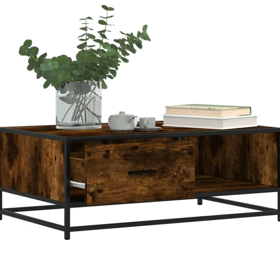 VIDAXL - Table basse chêne fumé 90x57x35 cm bois d'ingénierie et métal