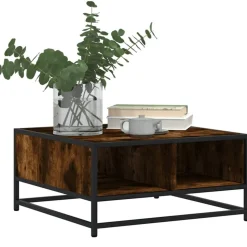 VIDAXL - Table basse chêne fumé 60,5x60,5x30 cm bois d'ingénierie/métal