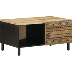 VIDAXL - Table basse noir 80x50x40 cm bois de manguier massif brut