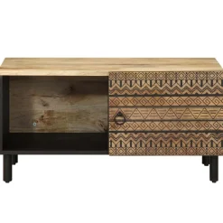 VIDAXL - Table basse noir 80x50x40 cm bois de manguier massif brut