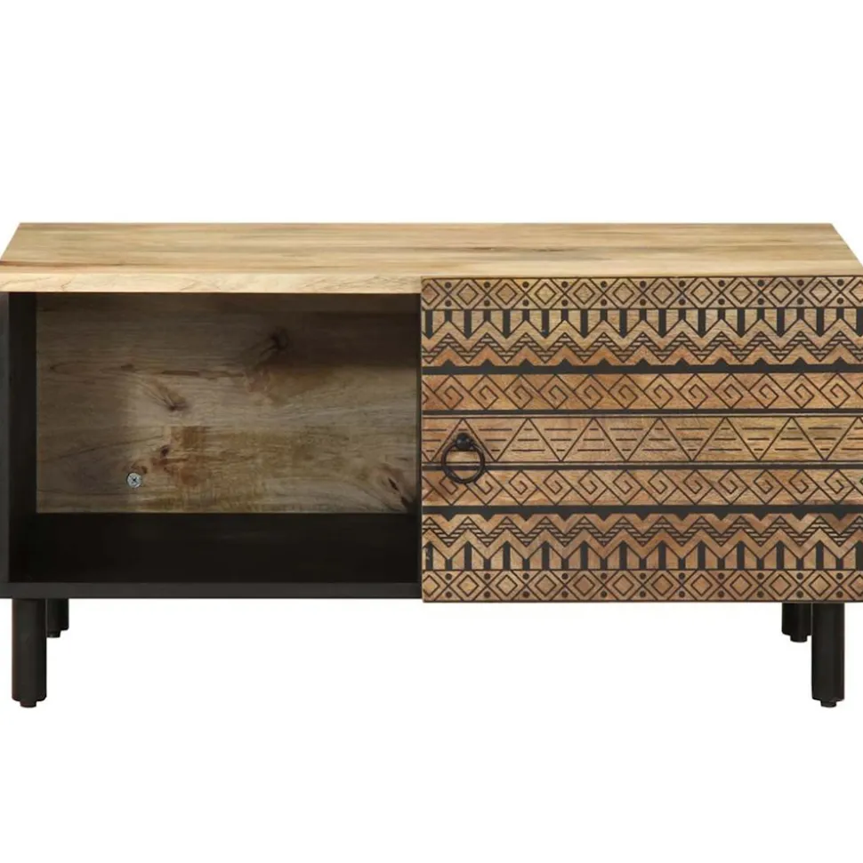 VIDAXL - Table basse noir 80x50x40 cm bois de manguier massif brut