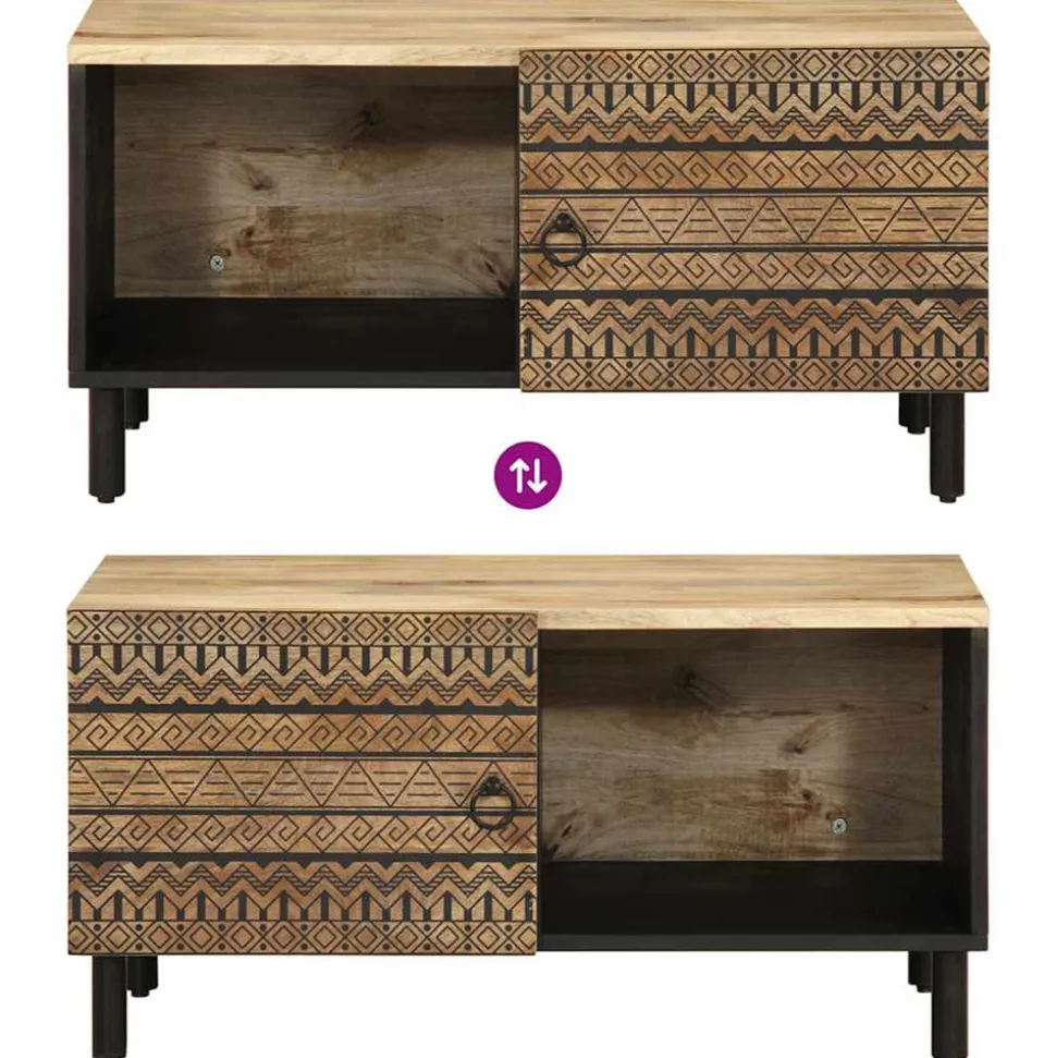 VIDAXL - Table basse noir 80x50x40 cm bois de manguier massif brut