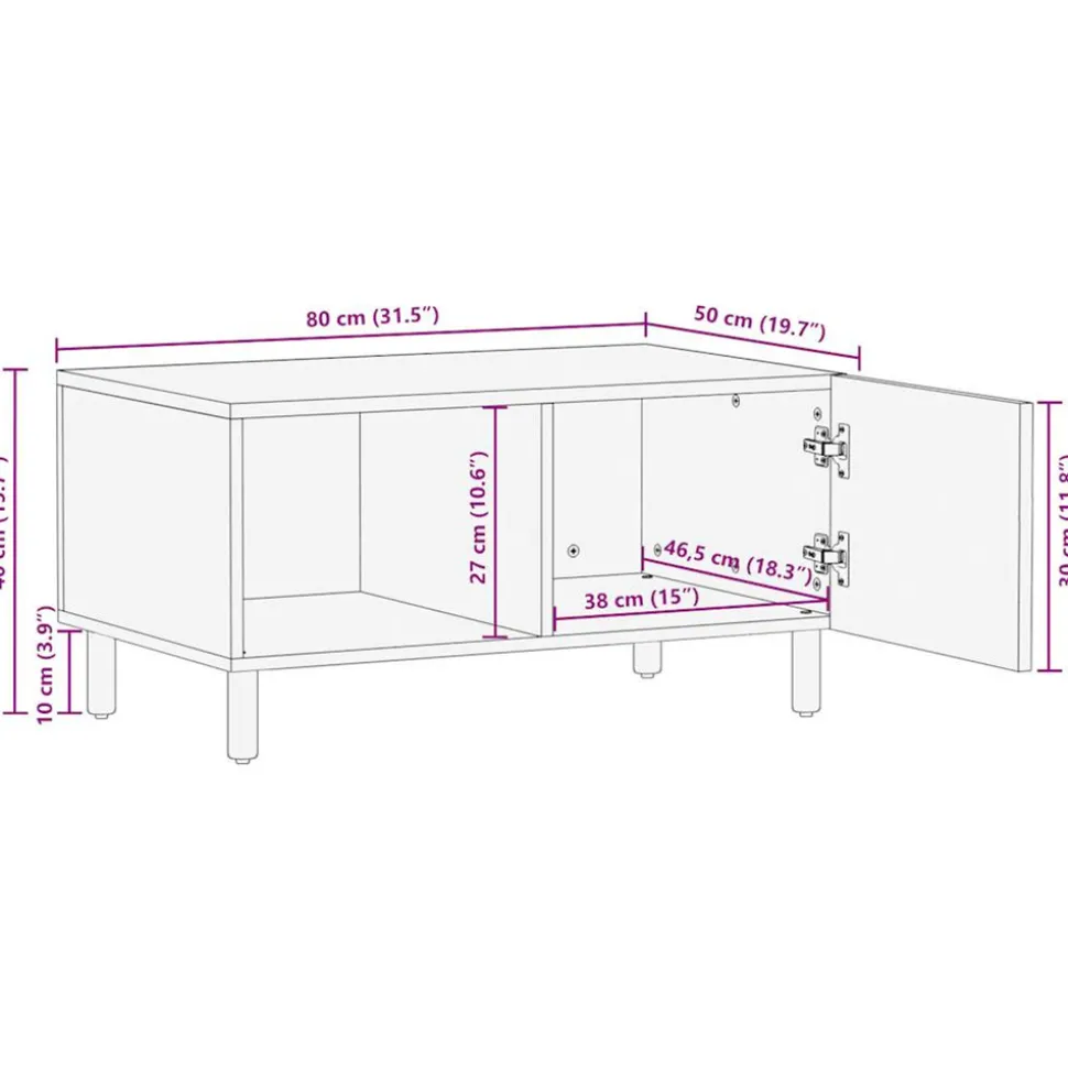 VIDAXL - Table basse noir 80x50x40 cm bois de manguier massif brut