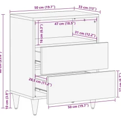 VIDAXL - Table de chevet gris clair 50x33x60 cm bois de manguier massif