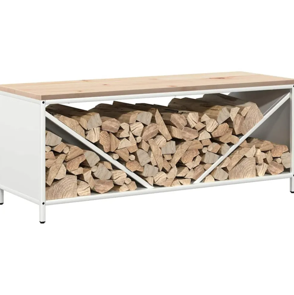 VIDAXL - Étagère à bois de chauffage avec plateau en bois blanc