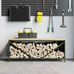 VIDAXL - Étagère à bois de chauffage avec plateau en bois vert olive