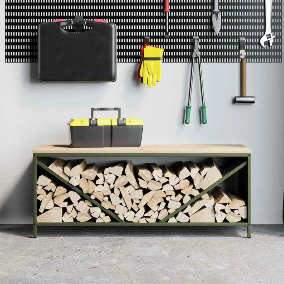 VIDAXL - Étagère à bois de chauffage avec plateau en bois vert olive