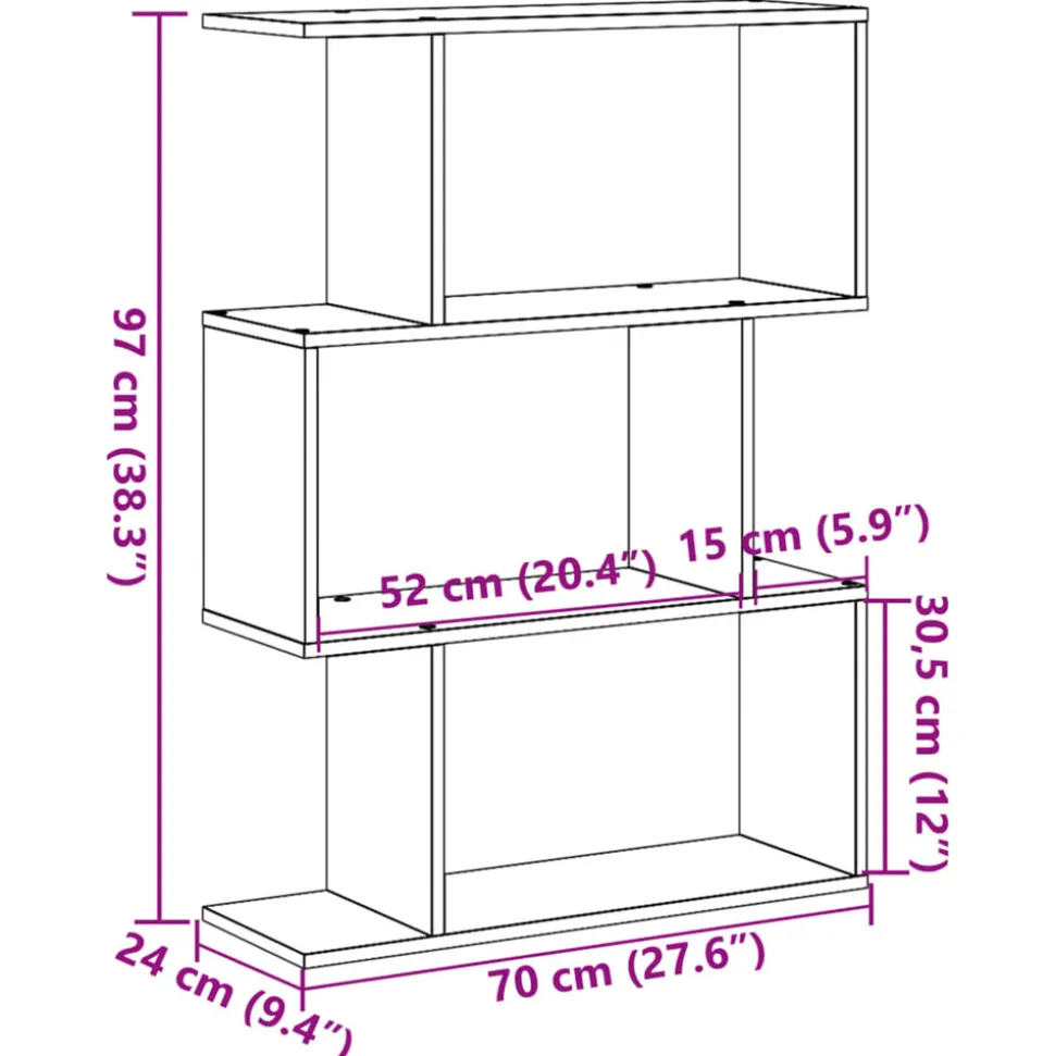 VIDAXL - Étagère séparatrice de pièce 3 niveaux chêne sonoma 70x24x97 cm